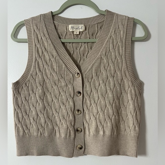 Marled Cable Knit Button Front Sweater Vest Beige Size Small - Picture 2 of 10